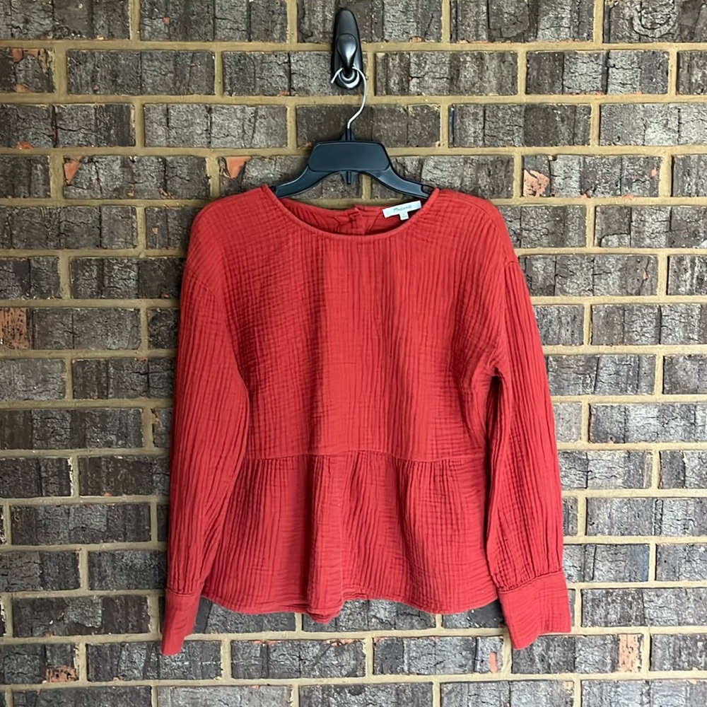 Madewell Red Textured Long Sleeve Top